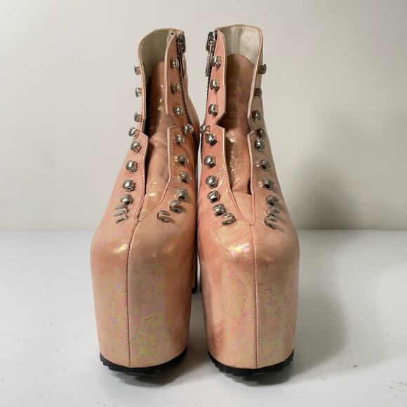 Unif Hellbound Mermaid Pink Holographic Platform Boots Alt Pastel Goth Rave 5 - Picture 3 of 10